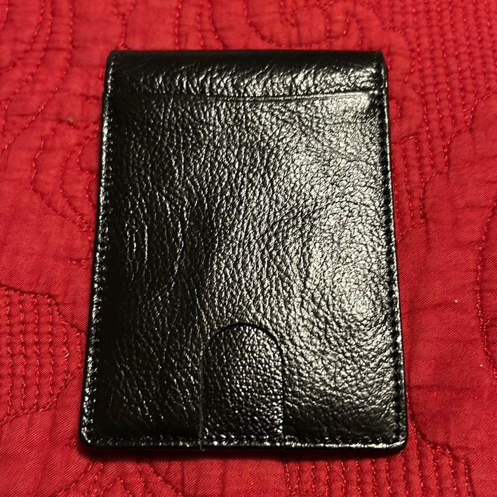 Black leather money clip wallet